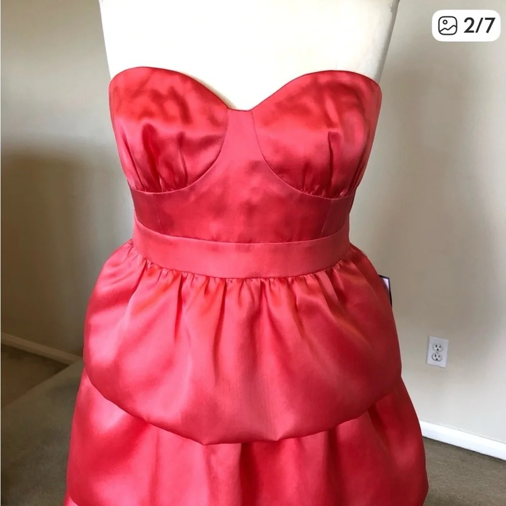 J CREW Ornamental Pink silk organza tiered Soiree strapless cocktail dress - Picture 2 of 6